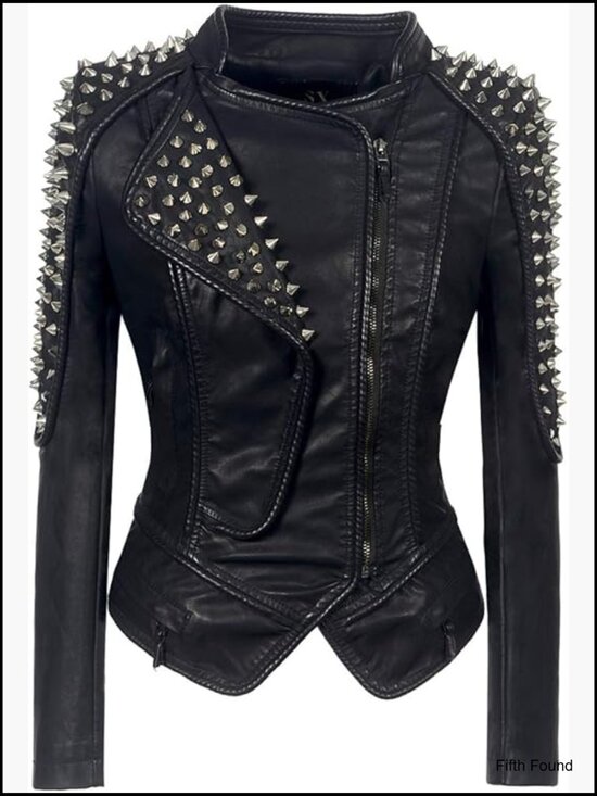 Jackets & Blazers - Faux Leather Biker Jacket with Rivets Slim Fit Streetwear Coat